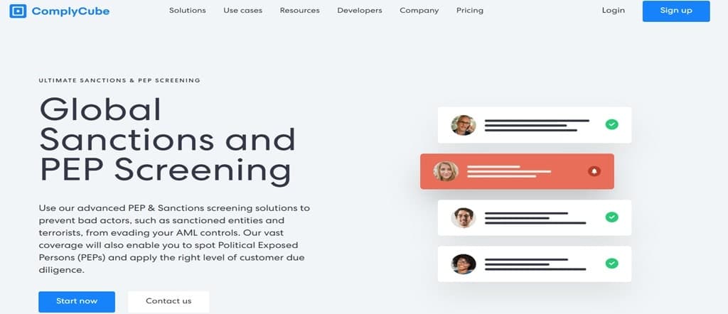 ComplyCube sanctions screening tools